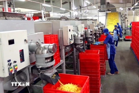 Đóng gói sản phẩm mì tại Công ty Cổ phần thực phẩm Safoco (thuộc Vinafood2). (Ảnh: Vũ Sinh/TTXVN)