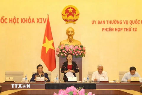 Chủ tịch Quốc hội Nguyễn Thị Kim Ngân chủ trì và phát biểu khai mạc Phiên họp thứ 12 của Ủy ban Thường vụ Quốc hội khóa XIV. (Ảnh: Trọng Đức/TTXVN)
