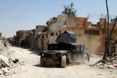 Xe quân sự Iraq trong chiến dịch chống khủng bố tại Mosul ngày 30/6. (Nguồn: EPA/TTXVN)