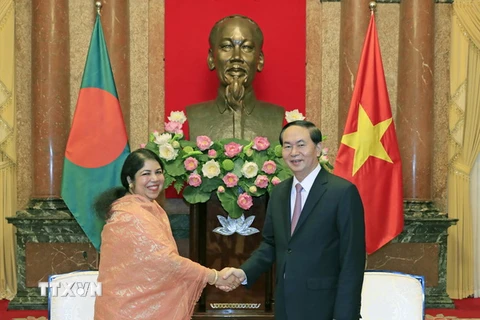 Chủ tịch nước Trần Đại Quang tiếp Chủ tịch Quốc hội Bangladesh Shirin Sharmin Chaudhury đang có chuyến thăm chính thức Việt Nam. (Ảnh: Nhan Sáng/TTXVN)