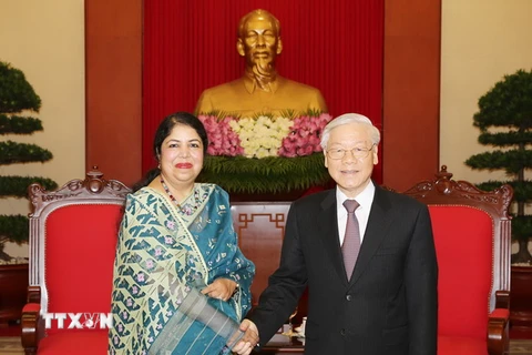 Tổng Bí thư Nguyễn Phú Trọng tiếp Chủ tịch Quốc hội Bangladesh Shirin Shamin Chaudhury thăm chính thức Việt Nam. (Ảnh: Trí Dũng/TTXVN)