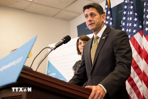 Chủ tịch Hạ viện Mỹ Paul Ryan tại cuộc họp báo sau phiên bỏ phiếu của Hạ viện ở Washington, DC ngày 26/7. (Nguồn: EPA/TTXVN)