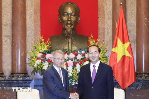 Chủ tịch nước Trần Đại Quang tiếp Chánh án Toà án tối cao Hàn Quốc Yang Sung Tae nhân chuyến thăm và làm việc tại Việt Nam. (Ảnh: Nhan Sáng/TTXVN)