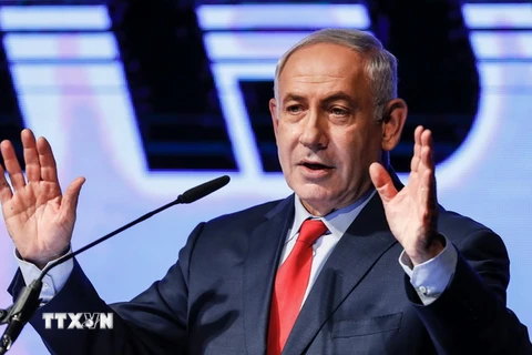 Thủ tướng Israel Benjamin Netanyahu phát biểu tại một sự kiện ở Tel Aviv ngày 9/8. (Nguồn: AFP/TTXVN)
