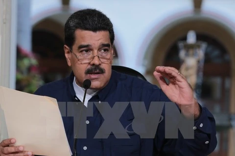 Tổng thống Venezuela Nicolas Maduro trong cuộc họp ở Caracas. (Nguồn: EPA/TTXVN)