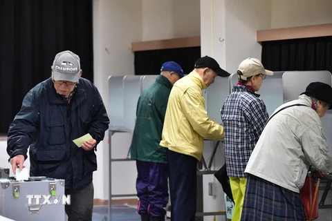 Cử tri Nhật Bản bỏ phiếu bầu Hạ viện tại điểm bầu cử ở Tokyo ngày 22/10. (Nguồn: AFP/ TTXVN)