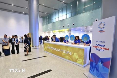 Khu vực lễ tân đón tiếp các đại biểu đến Sân bay Quốc tế Đà Nẵng. (Ảnh: TTXVN)