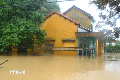 Nhiều ngôi nhà của người dân huyện Hòa Vang, Đà Nẵng, bị ngập lụt. (Ảnh: Đinh Văn Nhiều/TTXVN)