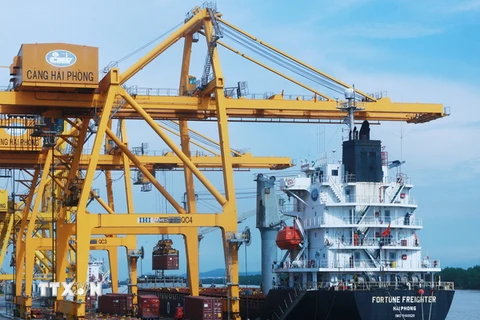 Vận chuyển container tại cảng Chùa Vẽ, Hải Phòng. (Ảnh minh họa: Lâm Khánh/TTXVN)