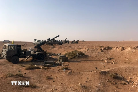 Các đơn vị pháo binh tại làng Suwayiah, gần thành phố Albu Kamal của Syria ngày 10/11. (Nguồn: AFP/TTXVN)
