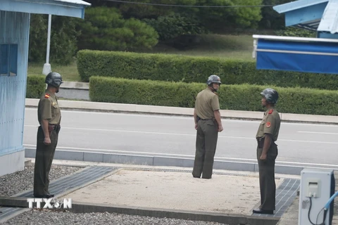 Binh sỹ Triều Tiên gác tại làng đình chiến Panmunjom ngày 27/7. (Nguồn: EPA/TTXVN)