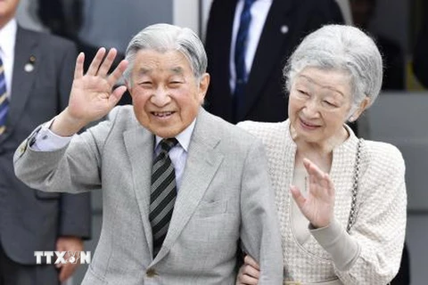  Nhật hoàng Akihito (trái) và Hoàng hậu Michiko tại đảo Yoron, tây nam Nhật Bản ngày 17/11. (Nguồn: Kyodo/TTXVN)