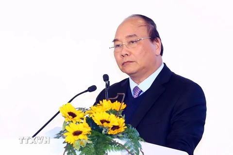 Thủ tướng Nguyễn Xuân Phúc phát biểu tại Diễn đàn. (Ảnh: Vũ Sinh/TTXVN)