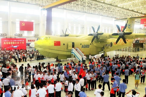 Thủy phi cơ AG600 tại buổi giới thiệu ở Chu Hải, Quảng Đông, Trung Quốc ngày 23/7/2016. (Nguồn: AFP/TTXVN)