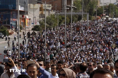 Người biểu tình tập trung tại Sulaimaniyah ngày 27/9. (Nguồn: AFP/ TTXVN)