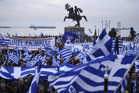 Tuần hành tại Hy Lạp phản đối tên gọi Macedonia. (Nguồn: AP)