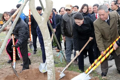 Chủ tịch Quốc hội Nguyễn Thị Kim Ngân tại Lễ phát động Tết trồng cây. (Ảnh: Trọng Đức/TTXVN)