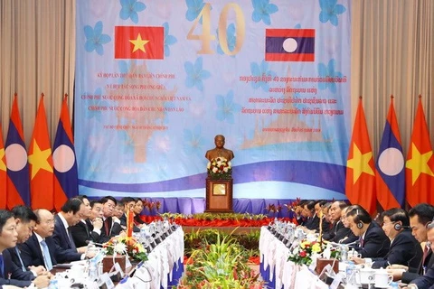 Toàn cảnh Kỳ họp lần thứ 40 Ủy ban liên Chính phủ Việt Nam/Lào. (Ảnh: Thống Nhất/TTXVN)