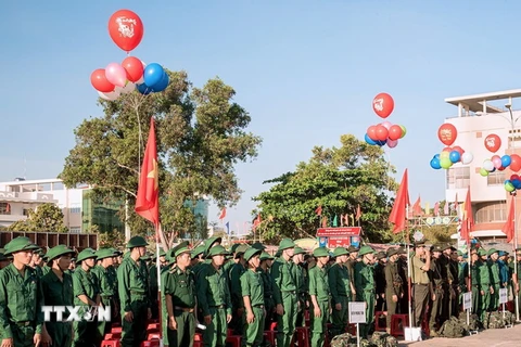 Lễ giao nhận quân của tỉnh Bình Thuận. (Ảnh: Nguyễn Thanh/TTXVN)