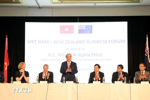 Thủ tướng Nguyễn Xuân Phúc đến dự Diễn đàn Doanh nghiệp Việt Nam-New Zealand. (Ảnh: Thống Nhất/TTXVN)