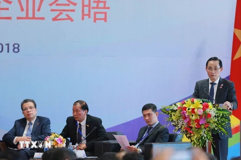 Thứ trưởng Bộ Ngoại giao Lê Hoài Trung, Tổng thư ký Ủy ban Chỉ đạo hợp tác song phương Việt Nam-Trung Quốc phát biểu. (Ảnh: TTXVN)