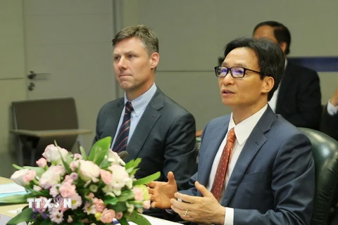 Phó Thủ tướng Vũ Đức Đam phát biểu tại Hội nghị trực tuyến của World Bank Group. (Ảnh: Dương Giang/TTXVN)