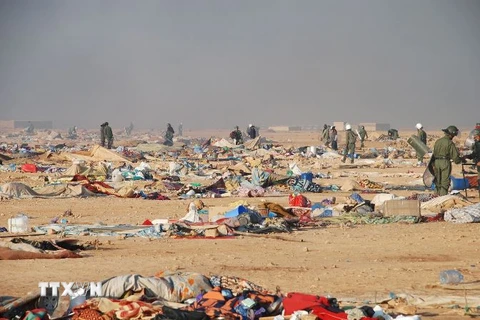 Hiện trường một vụ xung đột tại trại tị nạn gần Laayoune. (Nguồn: AFP/ TTXVN)
