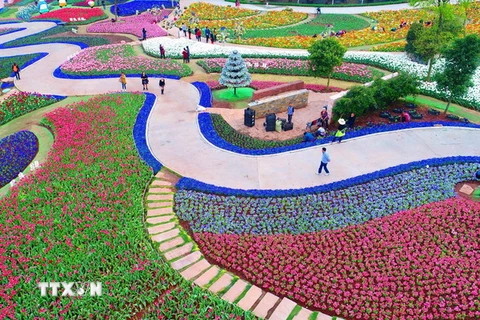 Vườn cây rực rỡ như một bức tranh tại Thành Đô, tỉnh Tứ Xuyên. (Nguồn: THX/ TTXVN)