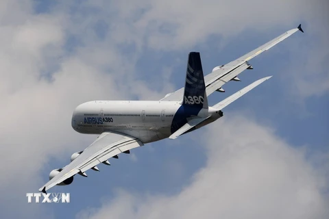 Máy bay Airbus A380 tại Triển lãm hàng không quốc tế ở Le Bourget ,ngoại ô Paris, Pháp, ngày 21/6 /2017. (Nguồn: AFP/TTXVN)