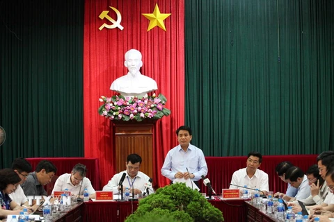 Chủ tịch UBND thành phố Hà Nội phát biểu chỉ đạo tại buổi làm việc. (Ảnh: Nguyễn Văn Cảnh/TTXVN)