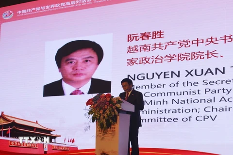 Đồng chí Nguyễn Xuân Thắng phát biểu tại Hội thảo “Chủ nghĩa Marx trong thế kỷ 21 và tương lai chủ nghĩa xã hội thế giới”. (Ảnh: Lương Anh Tuấn/TTXVN)