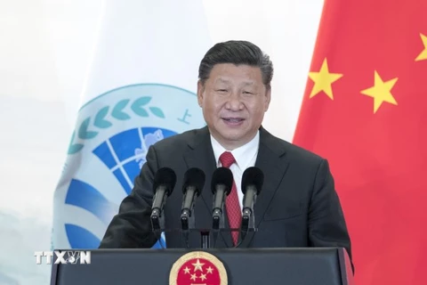 Chủ tịch Trung Quốc Tập Cận Bình phát biểu tại hội nghị thượng đỉnh Tổ chức Hợp tác Thượng Hải (SCO). (Nguồn: THX/TTXVN)