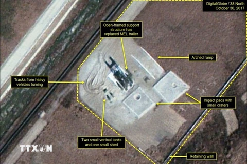 Hình ảnh vệ tinh chụp khu vực đặt bệ phóng tên lửa gần Kusong, Triều Tiên ngày 30/10/2017. (Nguồn: 38North/ TTXVN)