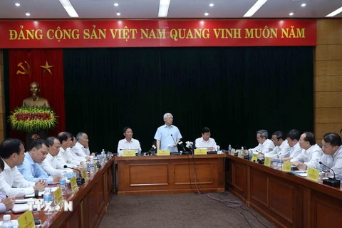 Tổng Bí thư Nguyễn Phú Trọng phát biểu tại buổi làm việc. (Ảnh: Phương Hoa/TTXVN)