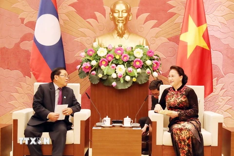 Chủ tịch Quốc hội Nguyễn Thị Kim Ngân tiếp Phó Chủ tịch Quốc hội Lào Sengnouane Sayalat. (Ảnh: Trọng Đức/TTXVN)