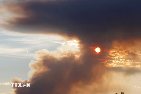 Khói bốc lên từ đám cháy rừng ở Karbole, Thụy Điển ngày 15/7. (Ảnh: AFP/TTXVN)