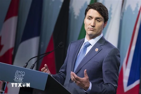 Thủ tướng Canada Justin Trudeau trong cuộc họp báo tại Quebec ngày 9/6. (Ảnh: AFP/ TTXVN)