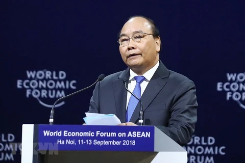 Thủ tướng Nguyễn Xuân Phúc phát biểu khai mạc WEF ASEAN 2018. (Ảnh: Thống Nhất/TTXVN)