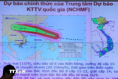 Sơ đồ đường đi của Siêu bão Mangkhut (bão số 6). (Ảnh: Vũ Sinh/TTXVN)