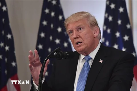 Tổng thống Mỹ Donald Trump phát biểu tại cuộc họp báo ở New York. Ảnh: (Nguồn: AFP/TTXVN)