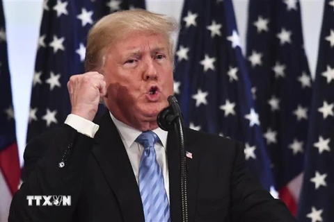 Tổng thống Mỹ Donald Trump phát biểu tại cuộc họp báo ở New York, Mỹ. (Nguồn: AFP/TTXVN)
