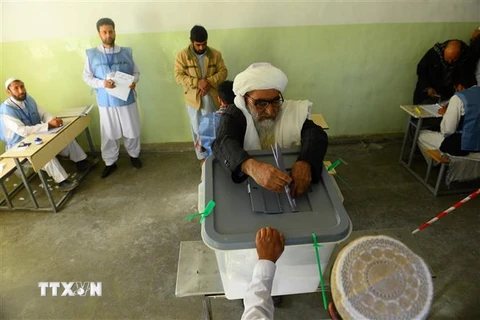 Cử tri Afghanistan bỏ phiếu tại điểm bầu cử ở tỉnh Herat, Afghanistan ngày 20/10. (Ảnh: AFP/ TTXVN)