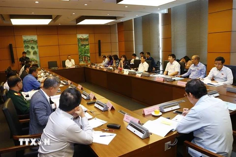 Đoàn đại biểu Quốc hội các tỉnh Sơn La, Ninh Bình, Tây Ninh và Đà Nẵng thảo luận ở tổ. (Ảnh: Doãn Tấn/TTXVN)