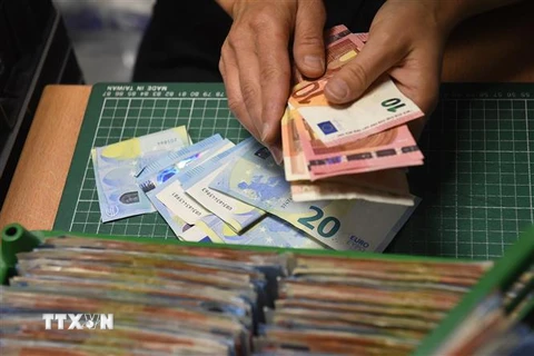 Kiểm đồng euro tại một công ty bán hàng ở Rennes, Pháp. (Ảnh: AFP/TTXVN)