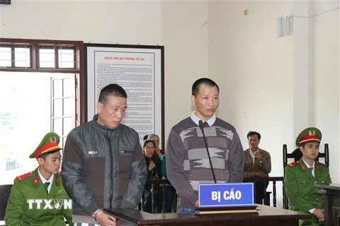 Bị cáo Nguyễn Đình Oanh và bị cáo Đỗ Đức Văn tại phiên tòa. (Ảnh: Vũ Hà/TTXVN)