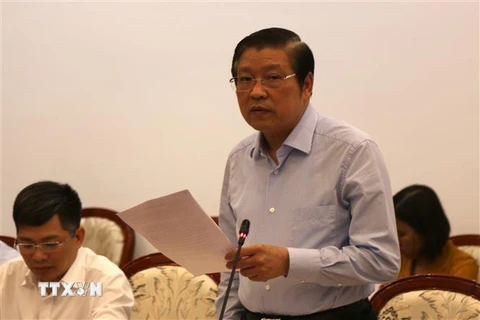 Trưởng ban Nội chính Trung ương Phan Đình Trạc phát biểu tại buổi làm việc. (Ảnh: Trần Xuân Tình/TTXVN)