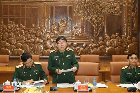 Thiếu tướng Lê Đăng Dũng, Chủ tịch kiêm Tổng Giám đốc Tập đoàn Công nghiệp - Viễn thông Quân đội phát biểu tại hội nghị. (Ảnh: Minh Khánh/TTXVN phát)