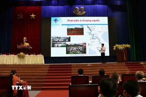 Phó giáo sư, tiến sỹ Văn Phạm Đăn Trí (Đại học Cần Thơ) trình bày tham luận tại hội thảo. (Ảnh: Bùi Giang/TTXVN)