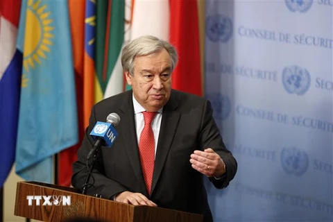 Tổng Thư ký Liên hợp quốc Antonio Guterres trong cuộc họp báo tại New York, Mỹ ngày 28/11/2018. (Ảnh: TTXVN phát)