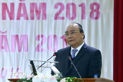 Thủ tướng Nguyễn Xuân Phúc phát biểu chỉ đạo tại hội nghị. I(Ảnh: Thống Nhất/TTXVN)